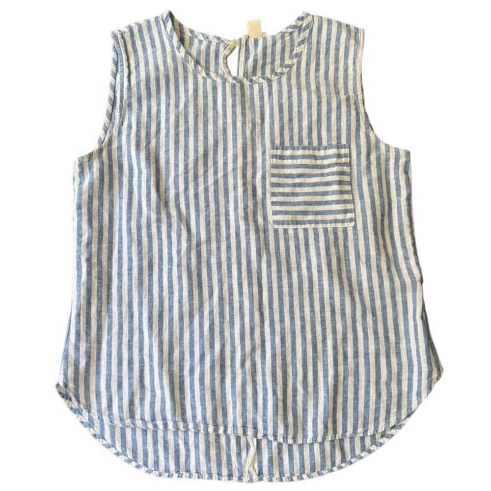J. Crew Tank Linen Cotton Blend Blue White Stripes 8